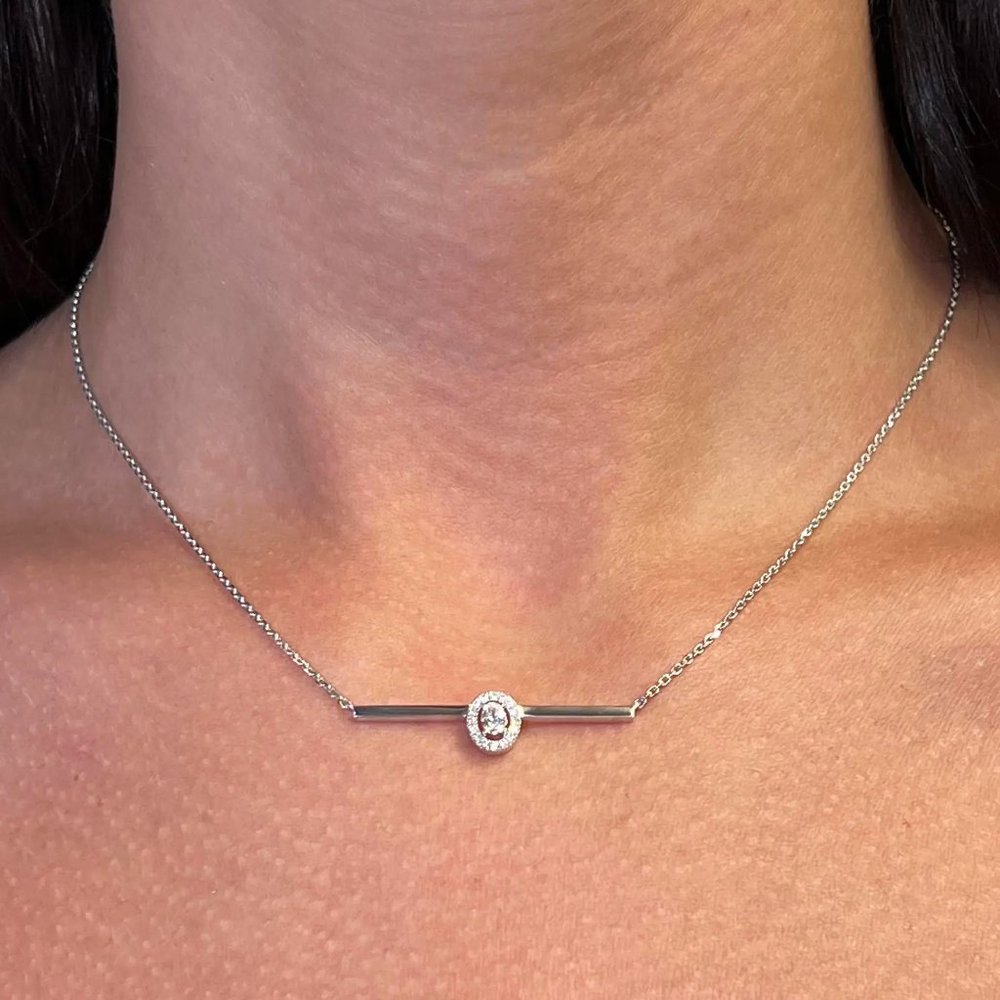 Messika 0.22Cttw Glam'Azone Diamond Bar Necklace 18K White Gold 17.5 Inches